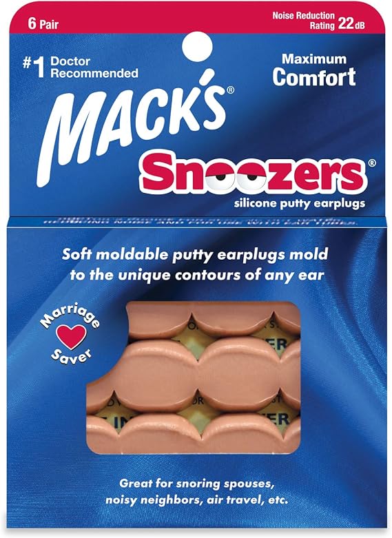 Mack's Snoozers Silicone Putty Earplugs - 6 Pair Comfortable, Moldable Silicone Ear Plugs for Sleeping, Snoring, Loud Noise & Traveling | Made in USA