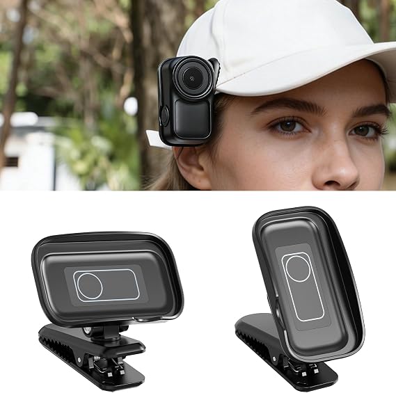 AMAZEAR Backpack Clip Mount for DJI Osmo Nano/Xtra Atto Accessories, Upgraded Adjustable Hat Cap Holder with Strong Grip, Quick Magnetic Connection, Lightweight for Vlogging, Travel, Black