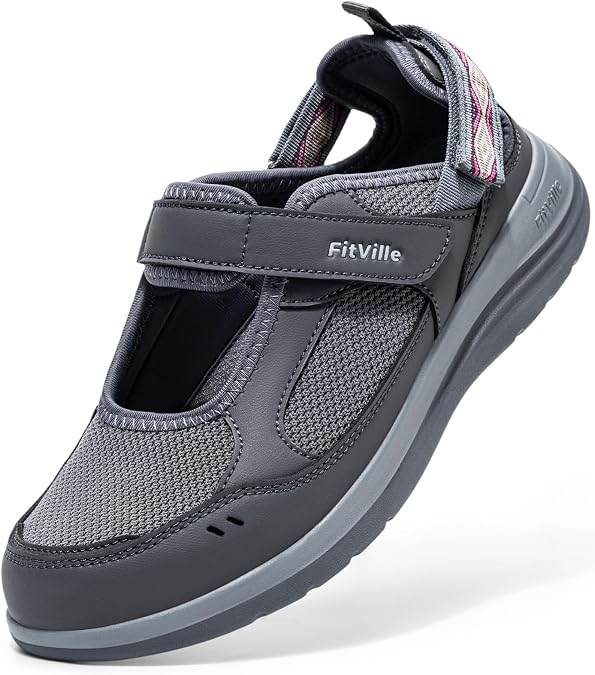 FitVille Diabetic Shoes for Women Extra Wide Diabetic Womens Sandals, Walking Shoes with Adjustable Closures Arch Support, Orthopedic Sandals for Flat Feet Heel Pain Relief,Plantar Fasciitis