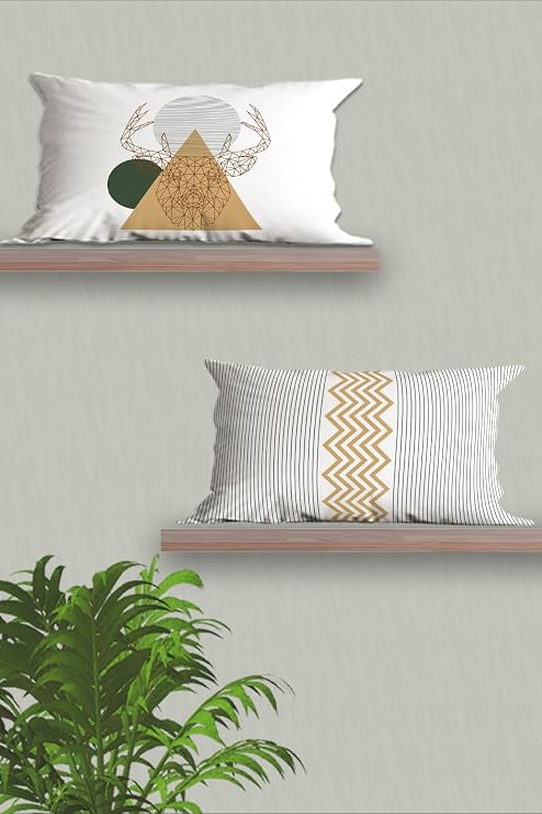 Dikdörtgen Çift Tarafı Baskılı 30x50 2'li Modern Tasarım 3D Yastık Kılıfı Seti, Kırlent Kılıfı Seti (Beyaz Yeşil)