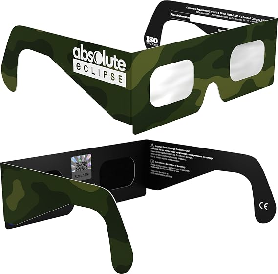 Solar Eclipse Glasses ISO 12312-2 & CE Certified – Safe Solar Viewing for Direct Sun & August 2026 Eclipse | Paper Cardboard Frame, Made in EU | For Kids & Adults