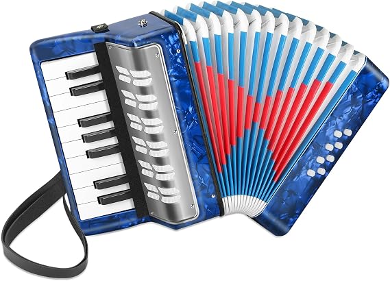 Lotkey 17 Key Piano Accordion, 8 Bass Kids Accordion, Celluloid Body, Metal Cover Accordions Louder Clearer Timbre Than Plastic, Lightweight Design for Children, Beginners to Practice (Sapphire Blue)