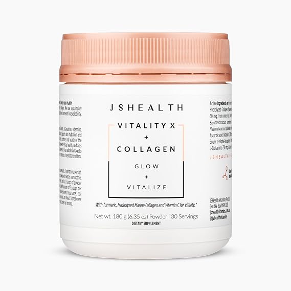 JSHealth Marine Collagen Powder for Women. 3g Hydrolyzed Collagen with Vitamin C, E, Astaxanthin. 10 Beauty Ingredients. Citrus Tropical Flavor (30 Servings)