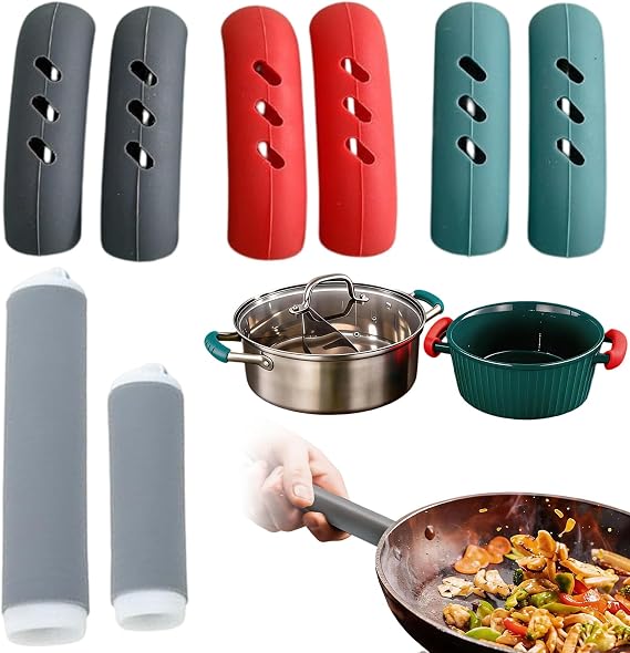 8 Pcs Silicone Pan Handle Covers, Heat Resistant Non-Slip Pan Handle Sleeves for Cookware, Cast Iron Skillets, Metal Frying Pans, Kitchen Cooking Accessories
