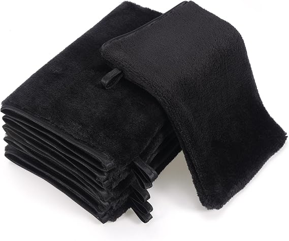 PHOGARY 6 Pack Microfiber Face Washcloths Facial Wash Mitts, 7.8"x5.1" Soft Flannel Towel for Washing Face, Reusable Makeup Remover Absorbent Easy-Dry Puffy Washcloths with Hanging Loop, Black