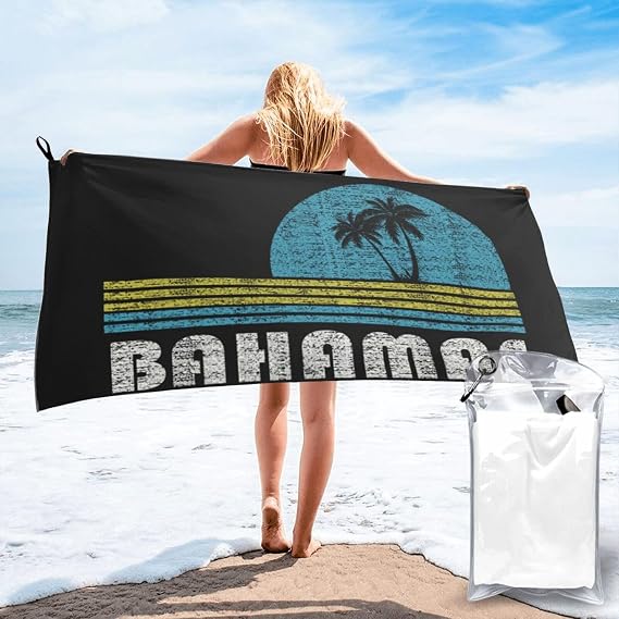 Bahamas Beach Towel with Towel Band, 31.5"X63" Inches Soft Microfiber Beach Towels Quick Dry Absorbent Sand Free Beach Blanket for Adults in Beach Pool