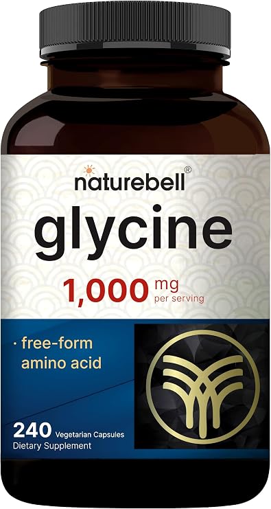 NatureBell Glycine 1,000 mg Per Serving, 240 Vegetarian Capsules Free-Form Glycine Supplement 120 Servings Non-GMO, Gluten Free