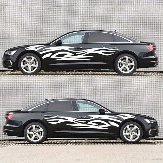 2Pcs Car Side Door Stripes Graphics Stickers for Dacia Logan MCV 2 (II) I 2013-2019 2020, Body Racing Decals Sport Vinyl Protector Trim Styling Accessories Kit,White