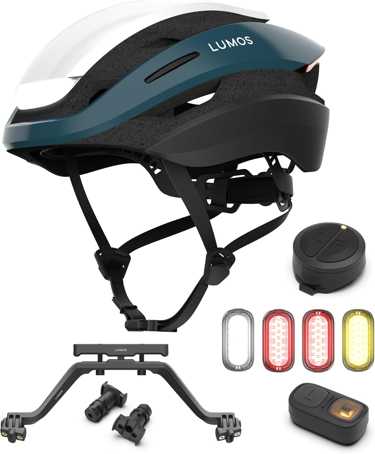 Lumos Ultra HelmetDeep Blue,Non-MIPS,Size M-L & Signal Light KitFirefly Mini - 4 Pack & Remote Control & Turn Signal Mount & Handlebar-End Mounts