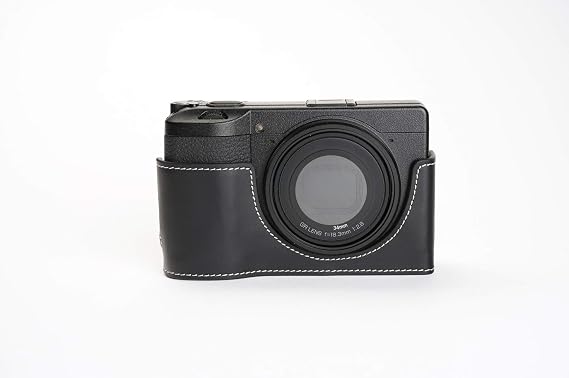 GR III Camera Case, BolinUS Handmade Genuine Real Leather Half Camera Case Bag Cover for Ricoh GR III GR3 Camera Bottom Opening Version + Hand Strap (Black)