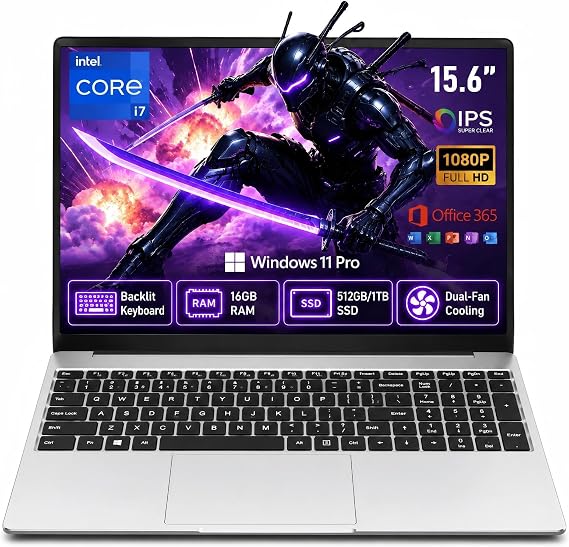 Gaming Laptop 2026,Office & Windows 11 Pro Laptops with 16GB RAM 1TB SSD | Intel Core i7 Processor(Beat i5),15.6" FHD,Backlit Keyboard, Laptop Computer for College Student Business Gamer