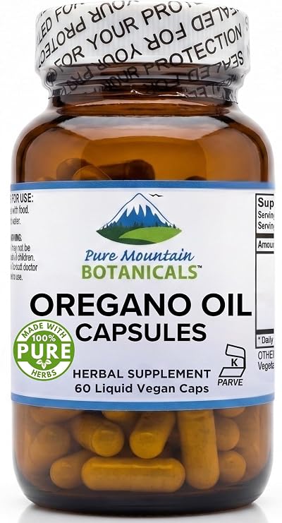Pure Mountain Botanicals Oregano Oil Capsules - 60 Vegan Caps - 510mg Oil of Oregano - Carvacrol 70% - Kosher Herbal Supplement