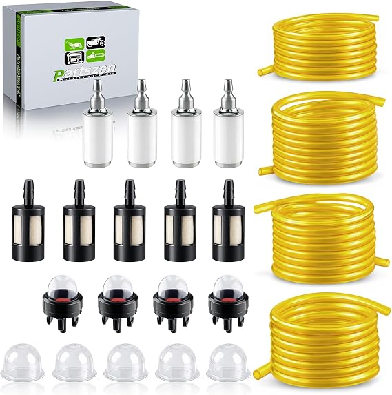 4 Size Fuel Line Kit for Small Engine Chainsaw Trimmer Blower | 4 Feet Gas Fuel Hose Tube for Zama Stihl Homelite Poulan Craftsman Husqvarna Lawn Mower with Fuel Filter Snap in Primer Bulb