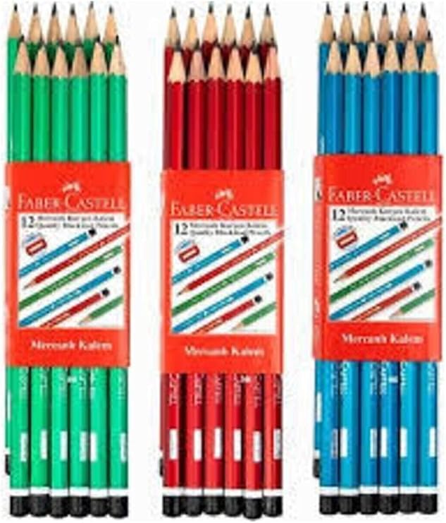 Faber Castell Mercanlı Kurşun Kalem Seti, 12'li, Kırmızı Mavi Yeşil