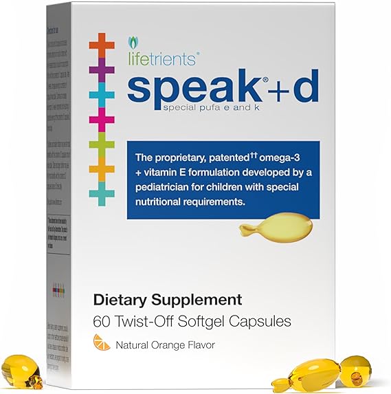 Lifetrients Speak+D Twist-Off Softgels Kids Omega-3 with Vitamin D3, Vitamins E & K Pediatric Specialist Developed Squeeze onto Spoon or Swallow 60 Softgels