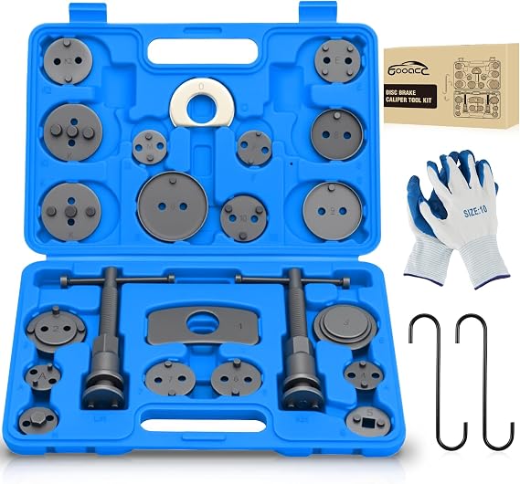 GOOACC 22pc Disc Brake Caliper Compression Tool Set w Hangers Gloves Blue