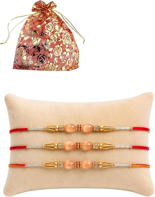 Rakhi for Brother, Bracelet Design Beautiful & Golden Beads Raksha bandhan Rakhi Gift Wrist Bands for Loving Brother/Sibling,Sister & Father-Set of 3 (Golden Beauty Pearl)