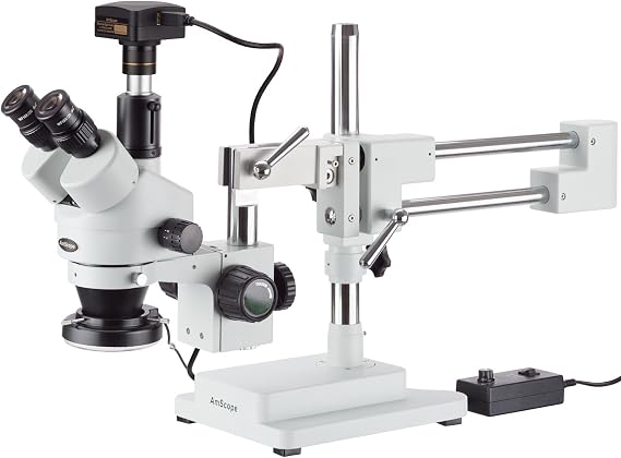 AmScope SM-4TPZ-144-5M3 90X Simul-Focal Stereo Zoom Microscope on Boom