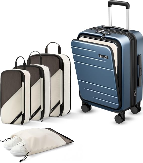 LUGGEX Carry On Luggage and 4 Set Packing Cubes Bundle Travel Essentials