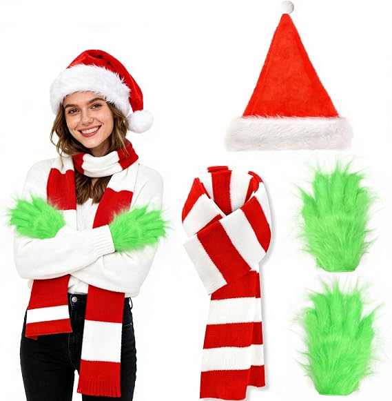 3Pcs Christmas Monster Adult Costume Set for Halloween Green Costume Props