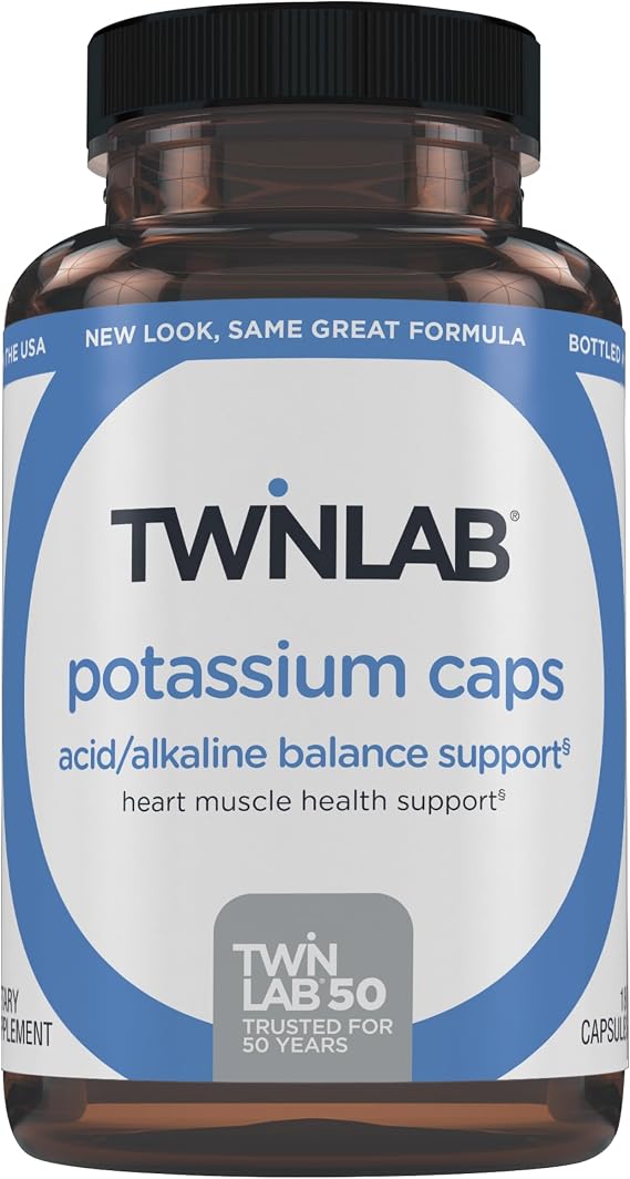 Twinlab Potassium Caps - Electrolyte Supplement for Muscle, Heart & Tissue Health - 180 Capsules, 99 mg
