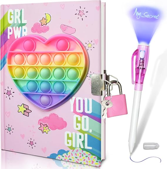 Pop Secret Diary for Girls w/ Invisible Pen, Lock Notebook for Girl Gifts