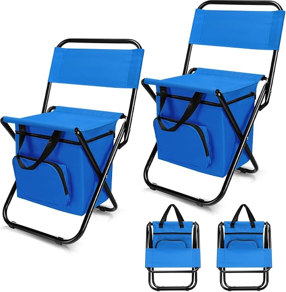 Jerify 2 Pcs Fishing Chair with Cooler Bag Multi-Function Foldable Compact Fishing Stool Hunting Chair Portable Backrest Stool with Folding Backpack for Finishing Camping Hunting Travel(Blue)