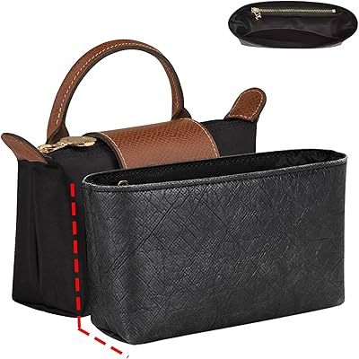 Doxo Upgraded Bag Organizer Insert Compatible with Longchamp OriginalGreen Pouch,Lightweight Waterproof DupontPaper Mini Long Champ Organizer Insert, Keeps Handbags NeatBlack,XS