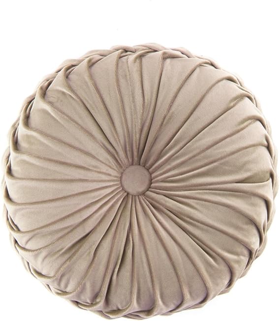 MOJUN Round Throw Pillow 15" Round Velvet Pillow Pleated Round Filled Pillow Home Decorative Throw Pillow Cushion Floor for Couch Chair Bed Car, Beige