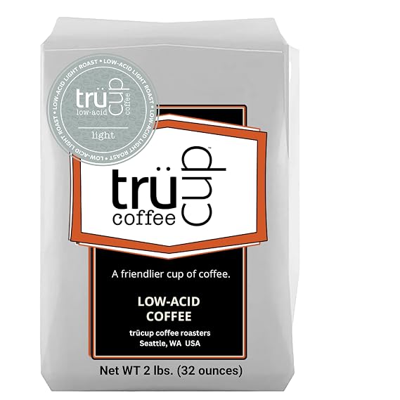 trucup Low Acid Coffee, Light Roast Whole Bean Coffee 2 LB, Natural Water&Steam Process (60% Less Acid), Smooth Flavor, Stomach-Friendly Rich in Antioxidants