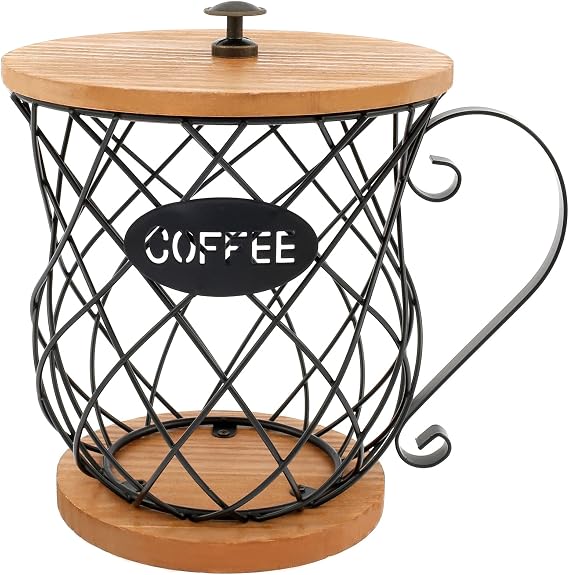 Coffee Pod Holder Coffee Pod Holder with Lid and Handle Large Capacity Coffee Capsules Holder Coffee Pods Storage Organizer for Home Office Countertop Decor (Black with Lid)
