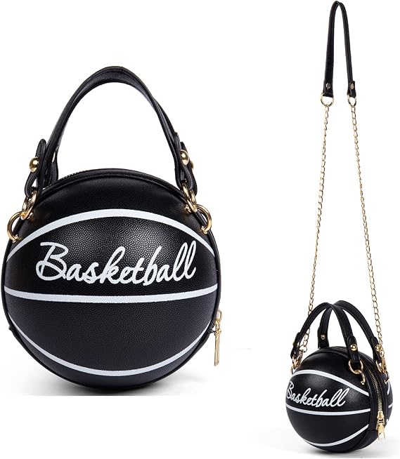 Women's Basketball Bag Basketball-Shaped Crossbody Bag Handbag Girl Mini One-Shoulder PU Leather Round Handbag...