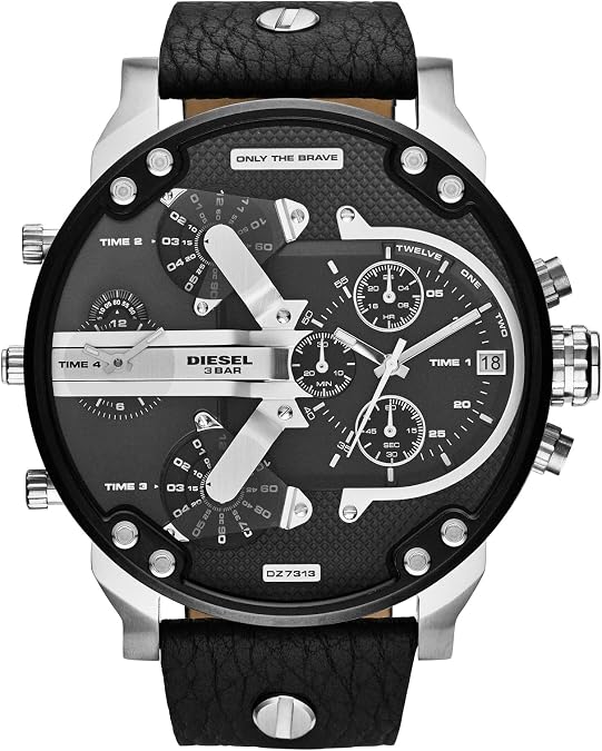 Diesel Mr. Daddy 2.0 Men's Watch, Stainless Steel and Leather Chronograph Sports Watch for Men, Color: Black/Silver