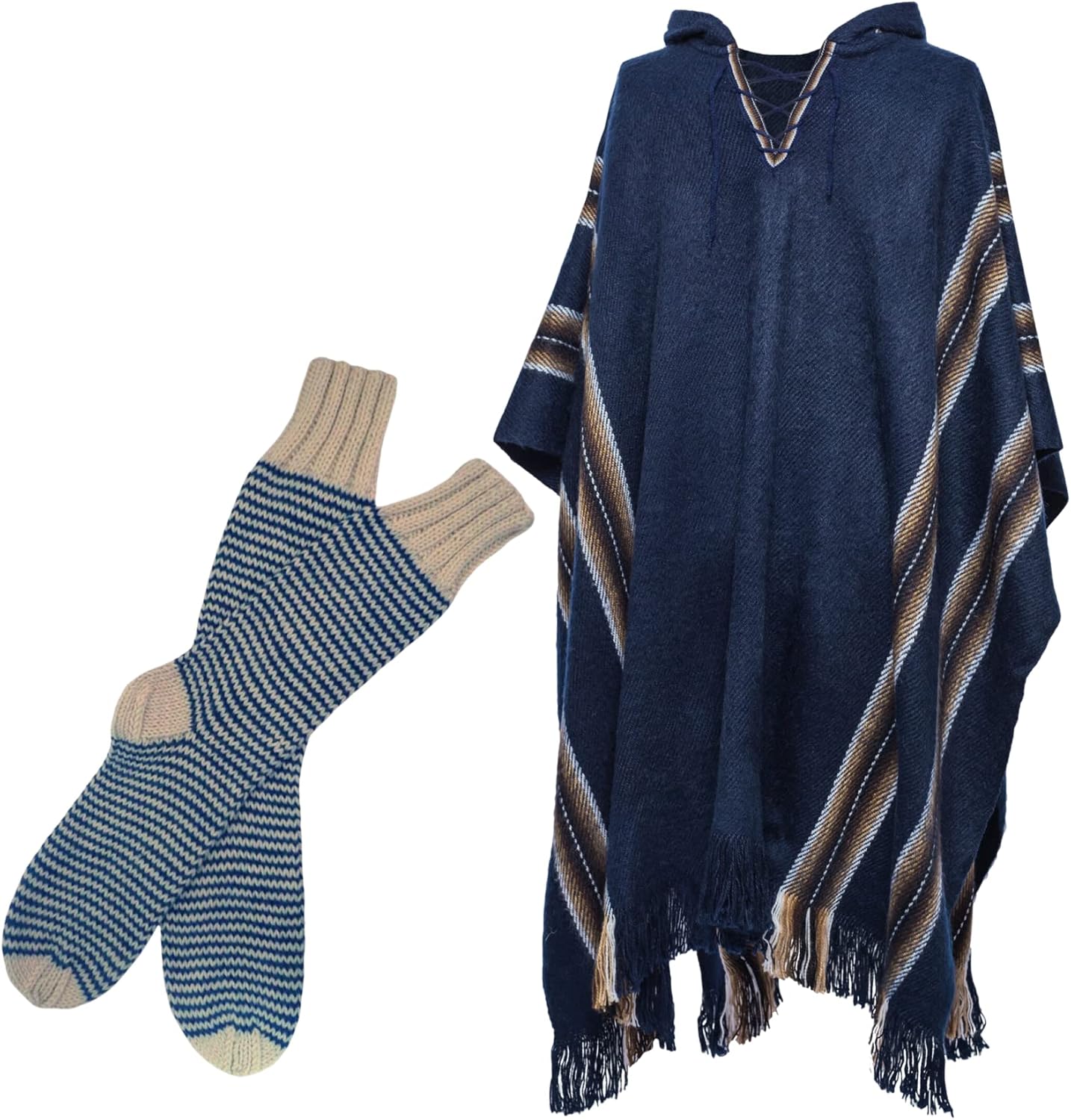 Gamboa Genuine Alpaca Hooded Poncho  Warm Alpaca Socks