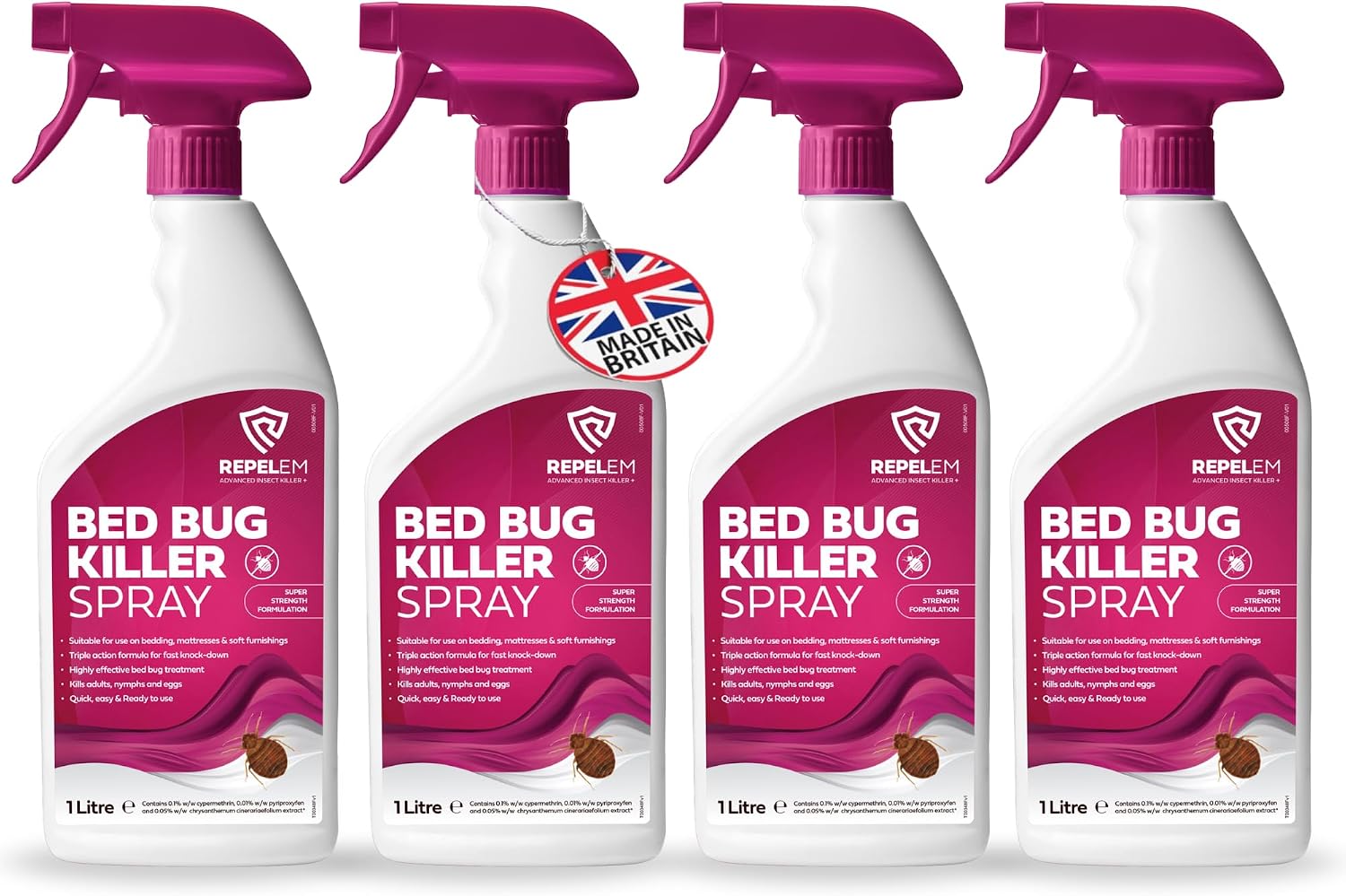 REPELEM Bed Bug Killer Spray - Large 1L Bed Bug Spray, Kills Bedbugs at All Life Stages, All in One Treatment for Use on Mattresses, Soft Furnishings & Around The Home (4L Bed Bug Spray)