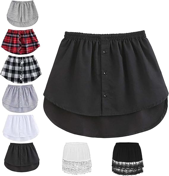 Woman Layering Shirt Extender, Shirt Extender for Women Plus Size, Adjustable Layering Fake Top Lower Sweep Skirt Half Length Skirt (Black,M)