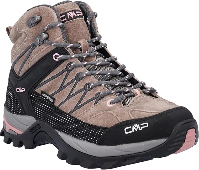 CMP RIGEL Womens Waterproof Hiking Boots Lightweight Leather Trail Shoes with Ankle Support, Shock Absorption & All-Terrain Grip P430 CENERE, Adult, Women, Numeric, Medium, 7.5