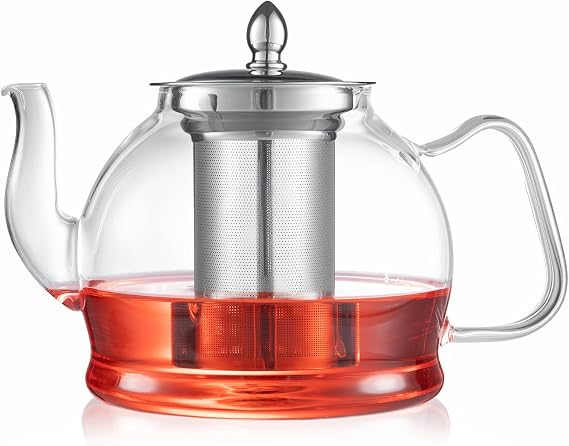 Spring Chef 1200ml/40.58oz Clear Glass Tea Pot with Infuser, Removable Infuser Tea Pot Handmade, Heat-Resistant Borosilicate Glass Teapot with Strainer