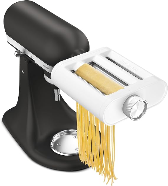 KitchenAid 3-in-1 Pasta Attachment for KitchenAid Stand Mixers, KSM3PPA | Fits all KitchenAid Stand Mixers power hub, Make fresh homemade pasta in 4 simple steps, Stainless Steel rollers and cutters