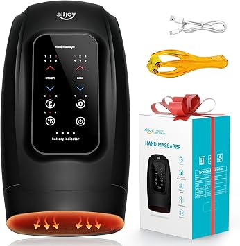 Hand Massager with Heat and Compression, ALLJOY Hand Massager for Arthritis and Carpal Tunnel Relief- Fathers day Gift-s for Dad, Touchscreen Cordless Carpal Tunnel Massager,Dad Birthday Gifts for Men
