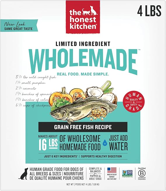 The Honest Kitchen Human Grade WholemadeTM Limited Ingredient Dehydrated Grain Free Fish Dog Food, 4lb