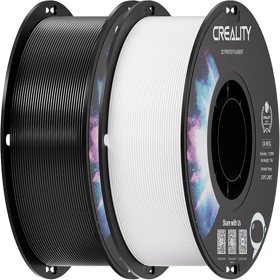 Creality 2 kg Black & White PETG 1.75mm Filament, 3D Printer Filament Bundle, Excellent Toughness High Precision, Odorless Non-Toxic Moistureproof, Glossy, Accuracy +/- 0.02mm