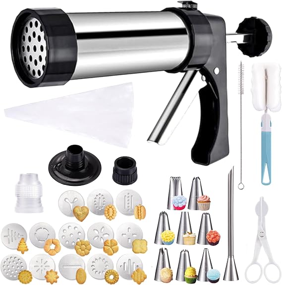 Ideal Swan Stainless Steel Cookies Press with 13 Cookie Discs, 9 Piping Tip