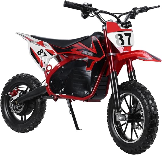 Electric Dirt Bike, Motorcycle Off Road Mini Motorcycle, Mini Dirt Bike for Kids Electric Pocket Motorbike with 36V 500W Motor, 10 Inches Wheels, 25KM/H Chain Red Black US Plug