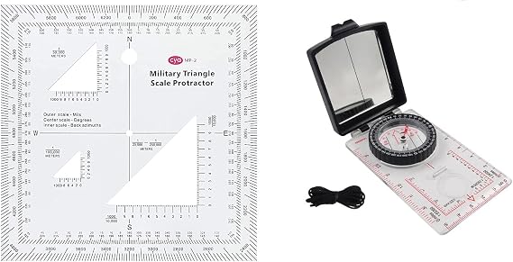 Military UTM/MGRS Coordinate Scale Map Reading and Land Navigation Topographical Map Scale, Protractor and Grid Coordinate Reader and Camping Recreational