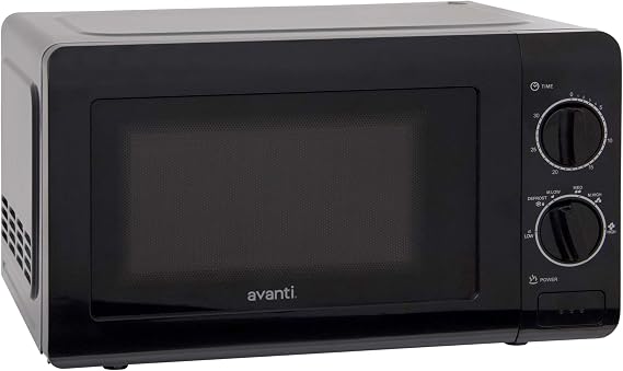Avanti Microwave Oven 700-Watts Compact Mechanical with 5 Power Settings, Defrost, Full Range Temperature Control and Removable Glass Turntable, 0.7-Cu.Ft., Black