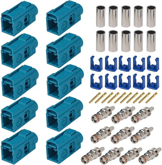 onelinkmore FAKRA Z Female Connector Repair Kit, Water Blue, 10 Pack | Crimp connectors fit compatible RG174, RG316 and LMR100 coax for automotive GPS, satellite radio and antenna repairs.