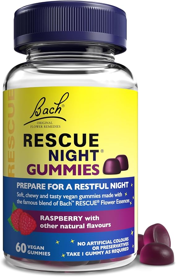 Rescue Night Gummies | Natural Bedtime Support | Bach Original Flower Essences | 60 Vegan Raspberry Flavoured Gummies | Help Prepare for Restful Sleep​