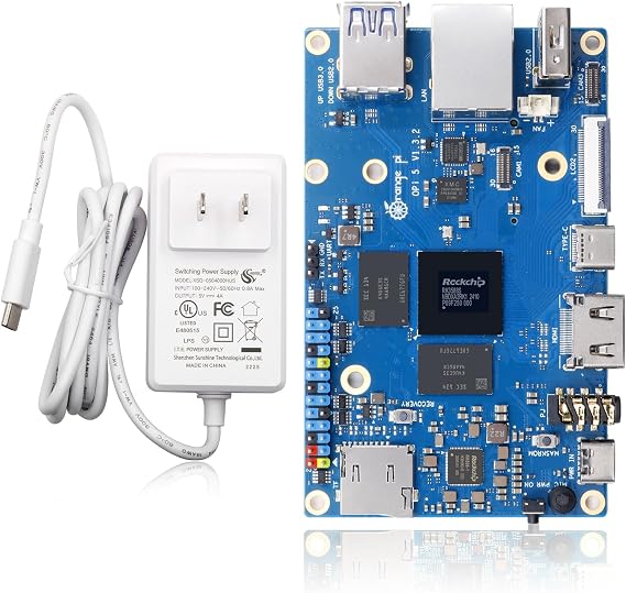 Orange Pi 5 4GB/8GB/16GB LPDDR4/4X Rockchip RK3588S 8-Core 64 Bit Single Board Computer, Development Board Run Orange Pi/Linux/Ubuntu/Debian/Android OS (16GB+Power Supply)