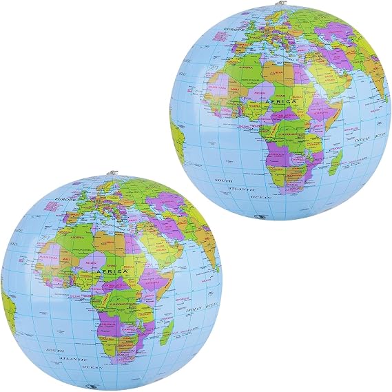 Inflatable Global World Globe,2 PCS Globes of Earth Globe for Teenagers Educational Geographic PVC Globes Ball for School Beach and Pool Play for Adults Teenagers Inflatable Play Ball